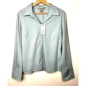 Mac & Jac Womens Blouse Shirt Button Up Rayon Nylon Light Blue Size 10 NWT